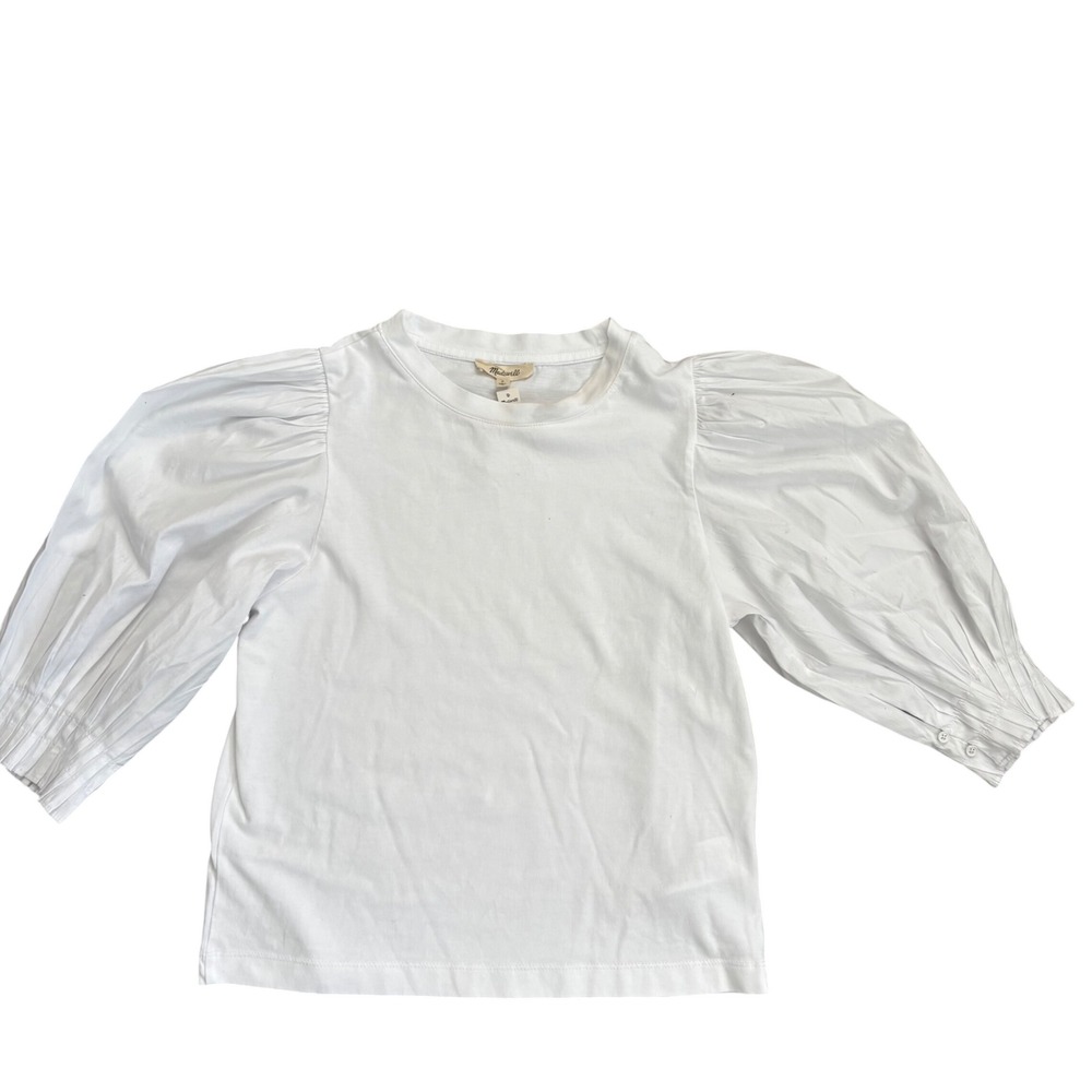 Madewell Puff Sleeve Tee Womens Small White NV971 Crew Neck Statement Top